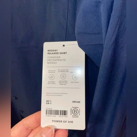 Athleta Navy Midday Relaxed Poplin Button-Down Long Sleeve Shirt, Women’s M - Picture 3 of 12